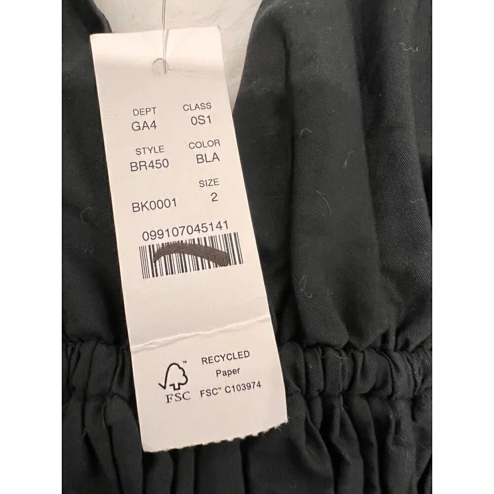 New J. Crew Size 2 V-neck smocked-waist dress in cotton poplin Black *Stain*